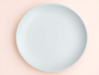 Minimalist Light Blue Plate on a Soft Peach Background, Empty Canvas