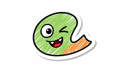 Cartoonish Green Winking Face with a Happy Expression.