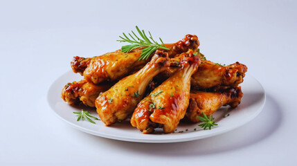 Half-cooked chicken wings seasoned with fresh herbs, elegantly presented on a white plate. Juicy and raw-in-style poultry preparation ideal for cooking blogs, food prep tutorials, recipe content