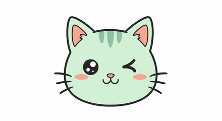 Fototapeta premium Cute Winking Cat Face Illustration with Mint Green Fur and Whiskers.