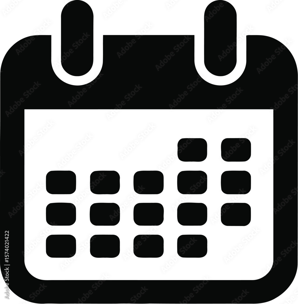 Poster a black calendar icon with square grid on a light gray background with a soft white spotlight effect