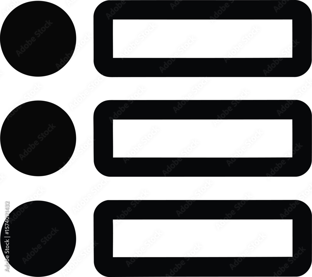 Poster a simple black and white image of a menu icon with three circles and three rectangles arranged verti