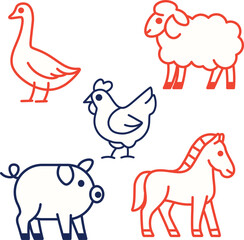 Simple Line Cartoon Farm Animal Icon Illustration