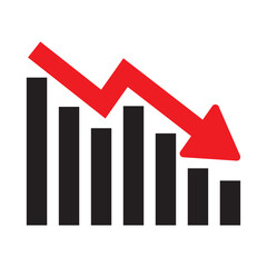 Economic recession, stock price decrease, bankrupt, profit loss icon vector illustration.