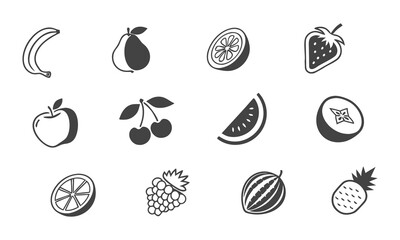 Minimalist Black and White Fruit Icon Set  Grid Flat Design