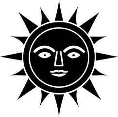 Stylized Sun Illustration with Face – Celestial Vector Icon with Radiating Rays


