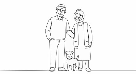 Obraz premium An elderly couple and a dog in a happy moment.