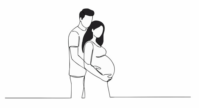 A heartwarming line art of expectant parents, filled with anticipation and love. 