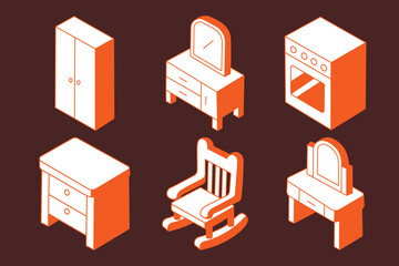 Isometric Furniture Cartoon Icon Illustration