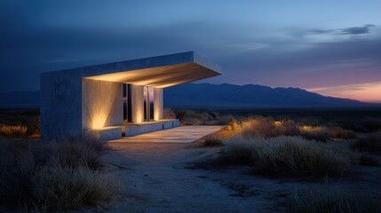 Fototapeta premium Modern Desert Shelter at Sunset