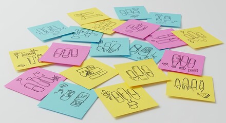 Colorful sticky notes with hand drawn images