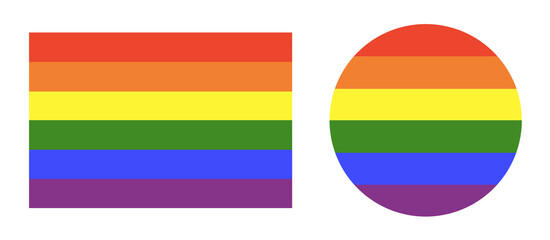 LGBT icons set. Gay pride progress logo symbols, rainbow flag and circle. Set of stickers in rainbow colors.