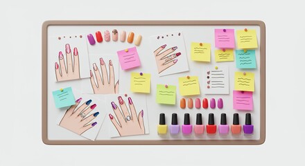 Nail polish display board with illustrated hands
