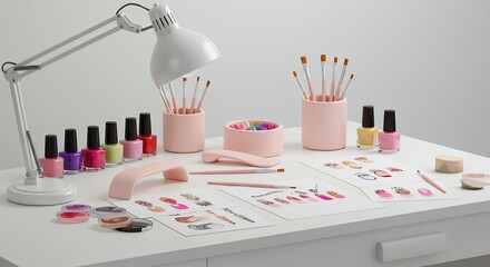 Organized nail polish and manicure supplies on table