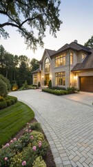 Luxurious Real Estate Exterior Suburban Property with Green Yard