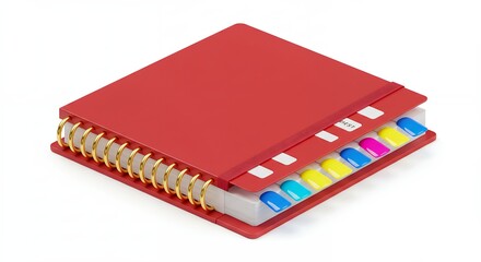 Red spiral bound notebook with inserts
