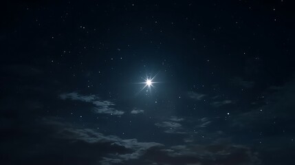 Single bright star glowing in a vast, dark night sky with minimal clouds, symbolizing hope, peace, solitude, inspiration, space, and wonder in a calm celestial atmosphere