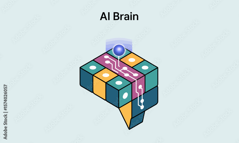 Poster ai brain concept: digital intelligence, machine learning, and data processing visualization