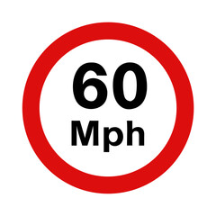 A circular road sign displaying a 60 mph speed limit isolated on white background