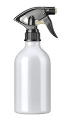 Obraz premium A white plastic spray bottle with a chrome nozzle sits against a stark transparent background, perfect for cleaning product mockups.. Ai Generated Images