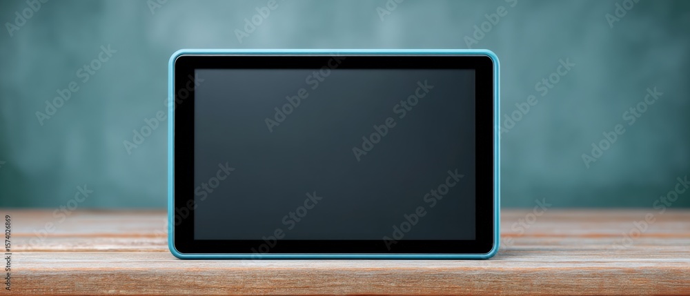 Poster digital tablet displaying blank screen modern classroom setting technology focus minimalist environm