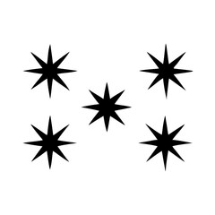Fototapeta premium Five black star shapes are isolated on white background, creating a celestial pattern