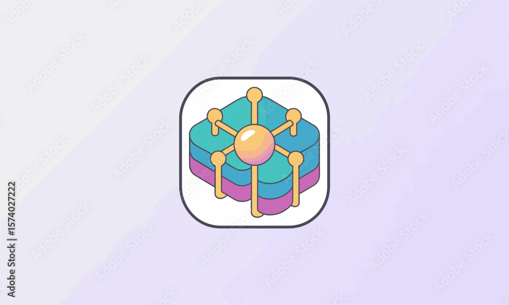 Poster layered data platform icon with interconnected network nodes. abstract connectivity, information, an