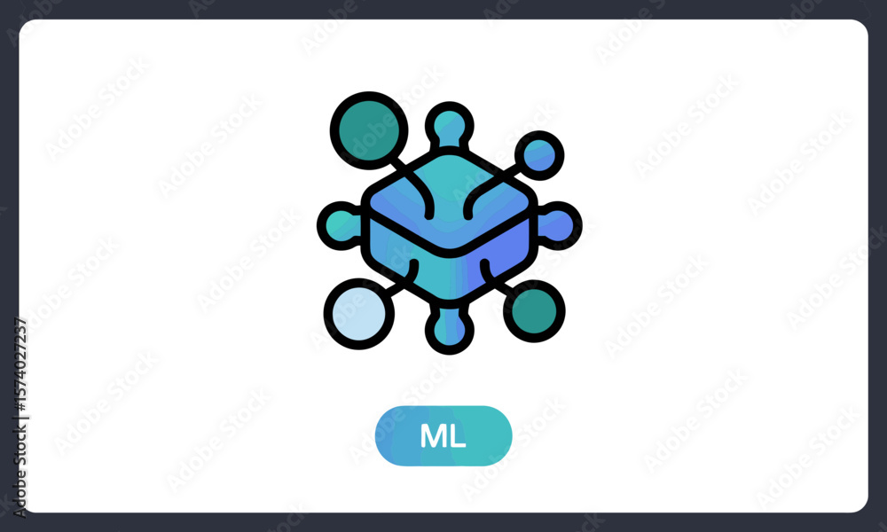 Poster machine learning (ml) icon with connected data nodes for ai and technology concepts