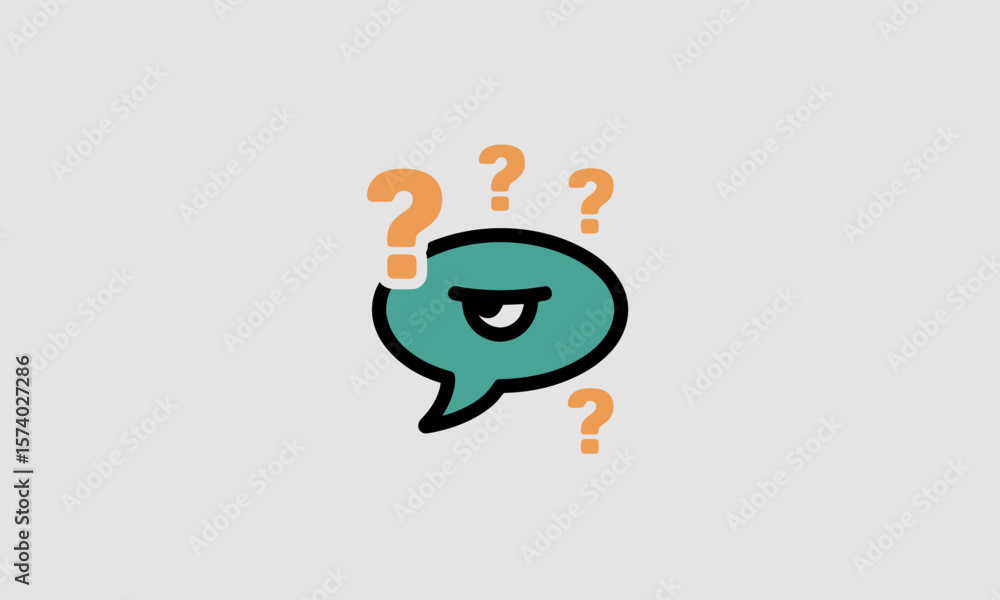 Aufkleber skeptical speech bubble icon with question marks for doubt and confusion