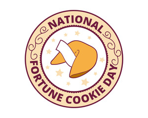 Doodle illustration of cute fortune cookie badge. Celebration of national fortune cookie day