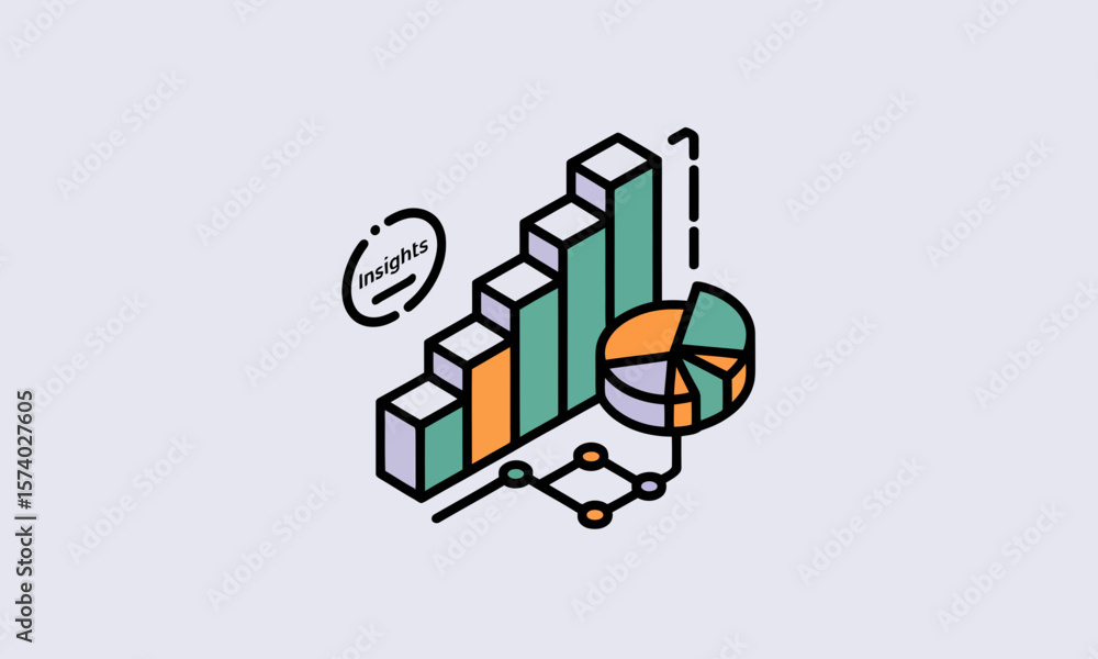 Poster isometric business analytics and data visualization concept