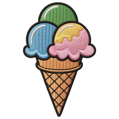 Triple scoop ice cream cone embroidery green blue