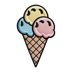 Triple scoop ice cream cone embroidery patch