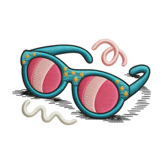 Turquoise sunglasses with pink lenses and stars embroidered