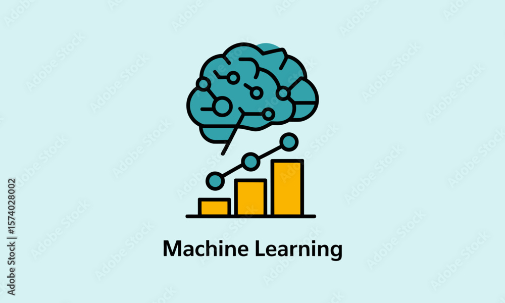 Poster ai machine learning brain with data growth chart icon