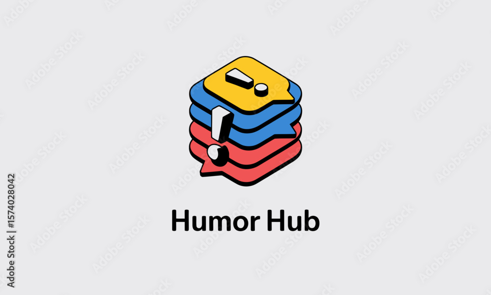 Poster stacked speech bubbles with exclamation marks icon for humor and communication platform concept