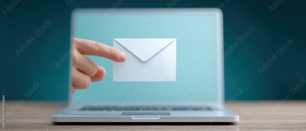 Aufkleber digital communication event sending email from laptop home office email interaction modern workspace
