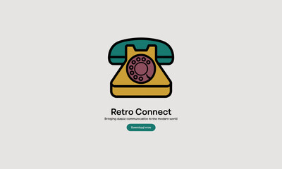 Retro Rotary Telephone Icon with "Retro Connect" Text. Vintage Communication and Connectivity Concept.