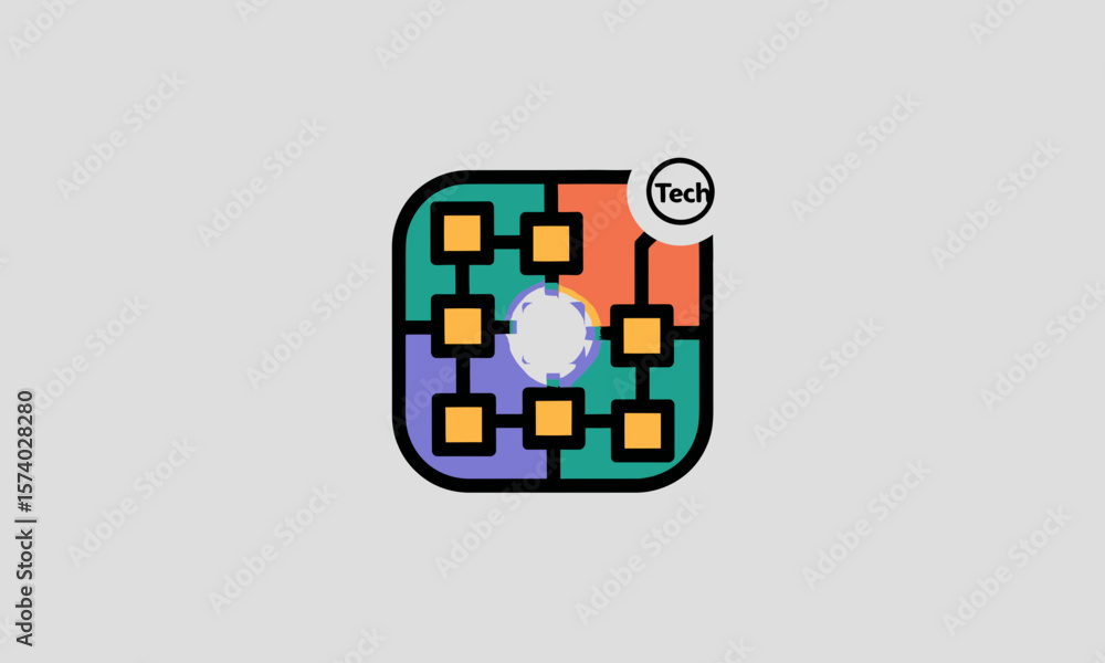Poster modular tech system network icon with gear symbol