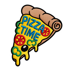 Vibrant pizza slice embroidery patch time food