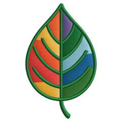 Vibrant multicolored leaf embroidery patch green