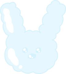 Fluffy Cloud Bunny Head PNG – Pastel Blue Cartoon Rabbit Shape on Transparent Background