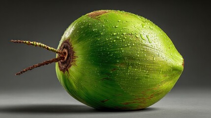 Exotic Green Coconut Fruit Still Life Composition on a Neutral Background