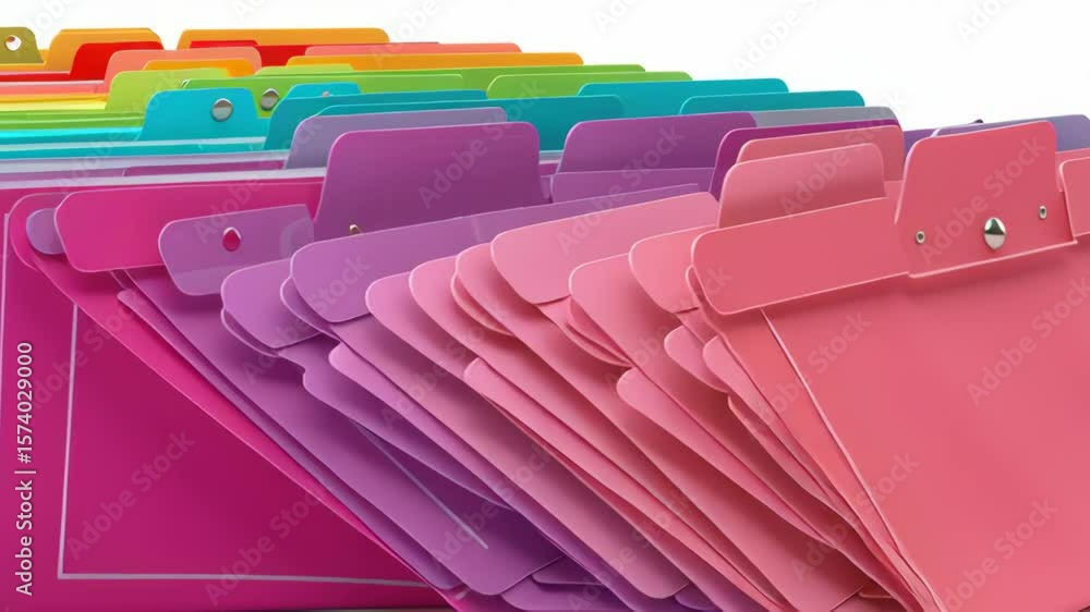 Poster vibrant and colorful file folders organized in a neat row for efficient office storage solutions