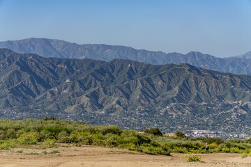 top of Mount Hollywood Trail, Griffith Park, Los Angeles, California. Santa Monica Mountains. The Verdugo Mountains, also known as the Verdugo Hills or simply The Verdugos

