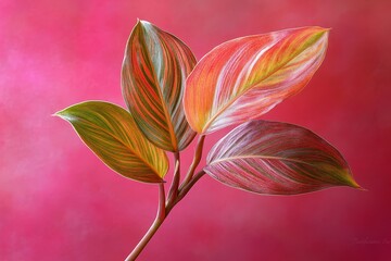 Obraz premium Vibrant leaves against a soft pink background.