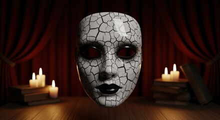 Cracked Mask on Stage with Candlelight