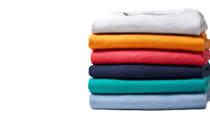Stack of folded colorful t shirts on a black and white background in a studio setting display