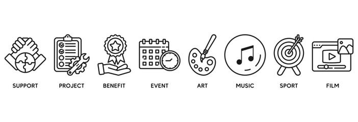 Sponsor icon set vector illustration concept relate to support, project, benefit, art, event, music, sport, and film