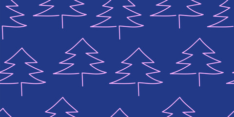 Minimal Christmas forest pattern. Hand drawn fir tree seamless background for cozy seasonal design, winter textiles and gift wrap